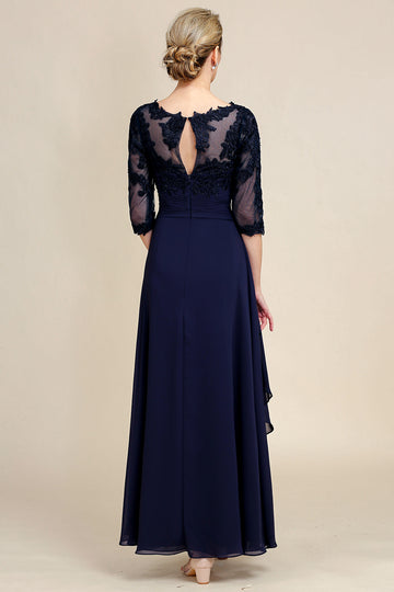 Vestido Asimétrico Azul Marino Con Mangas Largas